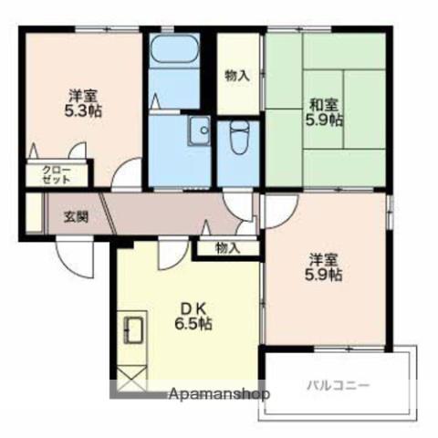 シティパル A棟(3DK/1階)の間取り写真