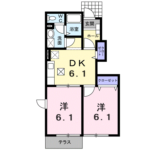 ローレルNSⅠ(2DK/1階)の間取り写真