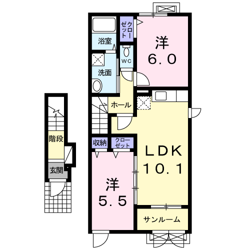 ベルグラースB(2LDK/2階)の間取り写真