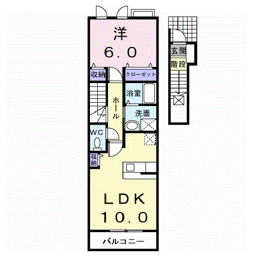 エクセル ウイング(1LDK/2階)の間取り写真