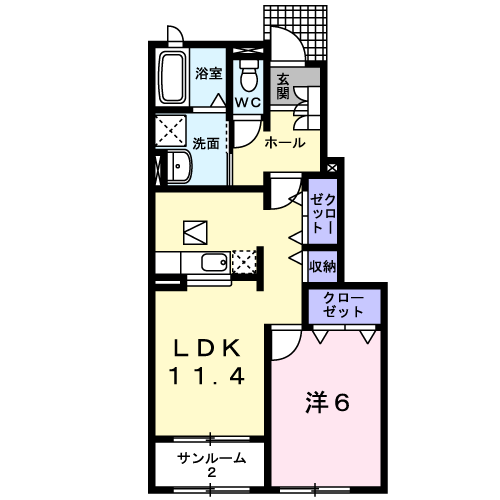 ヴィラかたかごⅠ(1LDK/1階)の間取り写真