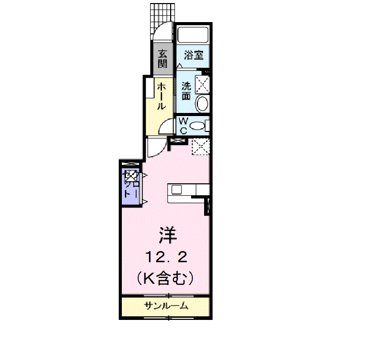セトル・アンソレイユⅡB(ワンルーム/1階)の間取り写真
