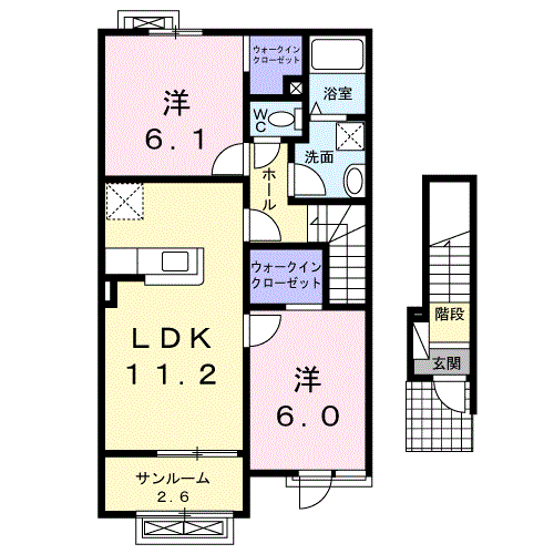チューリップ・12(2LDK/2階)の間取り写真