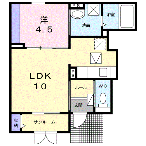 宮の杜 三番館(1LDK/1階)の間取り写真