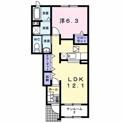 ソフテイルC(1LDK/1階)の間取り写真