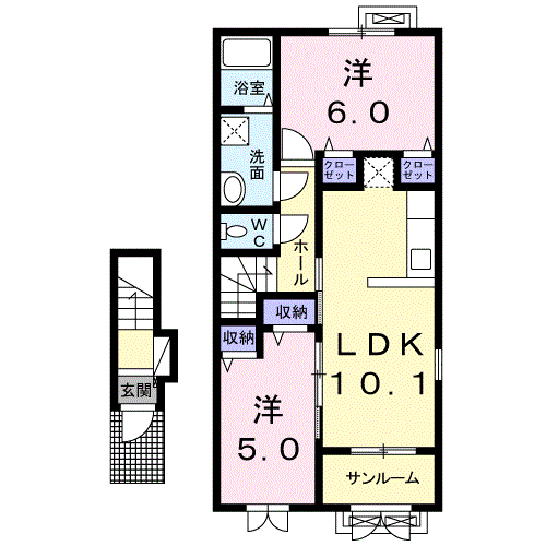 FACTⅡ(2LDK/2階)の間取り写真