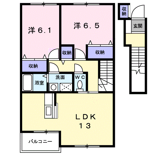 レ・パラッツオⅠ(2LDK/2階)の間取り写真