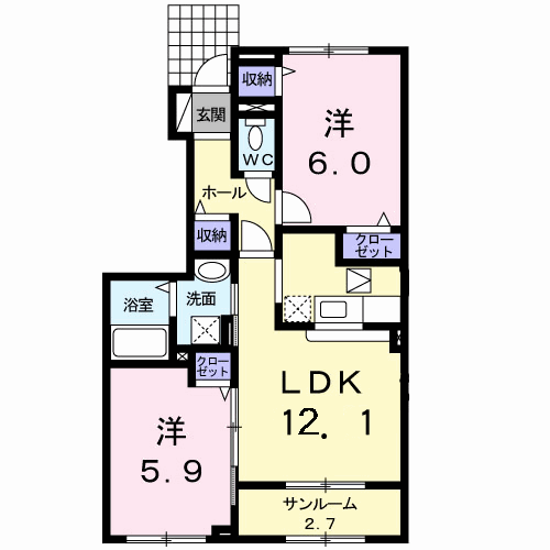 ネオ・ビスタⅠ(2LDK/1階)の間取り写真