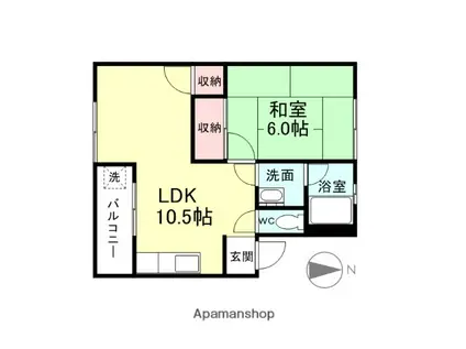 サンハイツ 砺波(1LDK/2階)の間取り写真