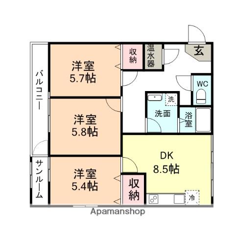 たろうまるCITY テンダリー(3DK/2階)の間取り写真