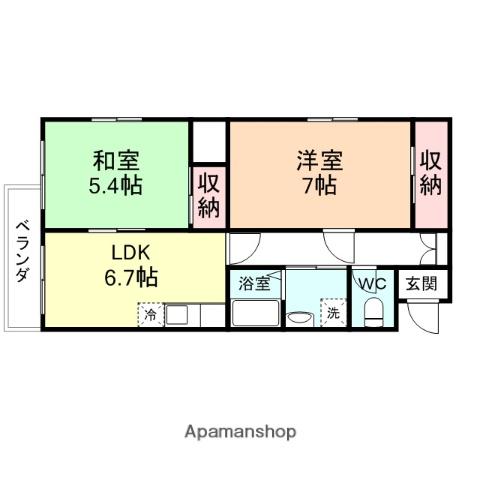 クレセント津沢(2DK/2階)の間取り写真