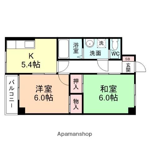 パレスドール砺波(2K/3階)の間取り写真