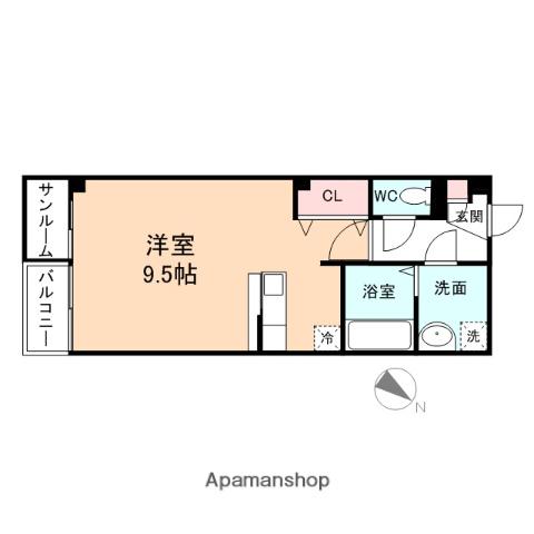 プリズムとなみ若草町(ワンルーム/2階)の間取り写真