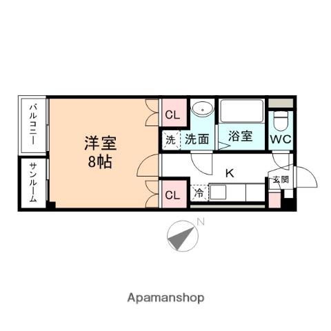 プリズムとなみ若草町(1K/1階)の間取り写真