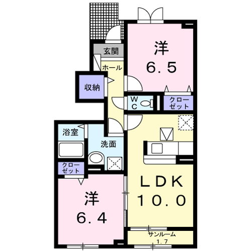 シャンテ砺波(2LDK/1階)の間取り写真