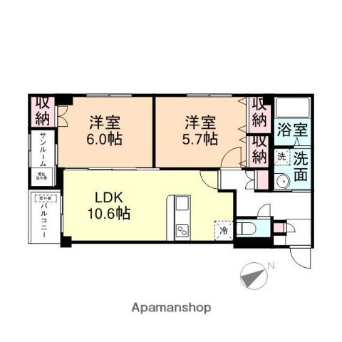 プリズムとなみ中神町(2LDK/1階)の間取り写真