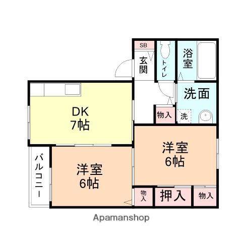 城端線 油田駅 徒歩13分 2階建 築31年(2DK/1階)の間取り写真