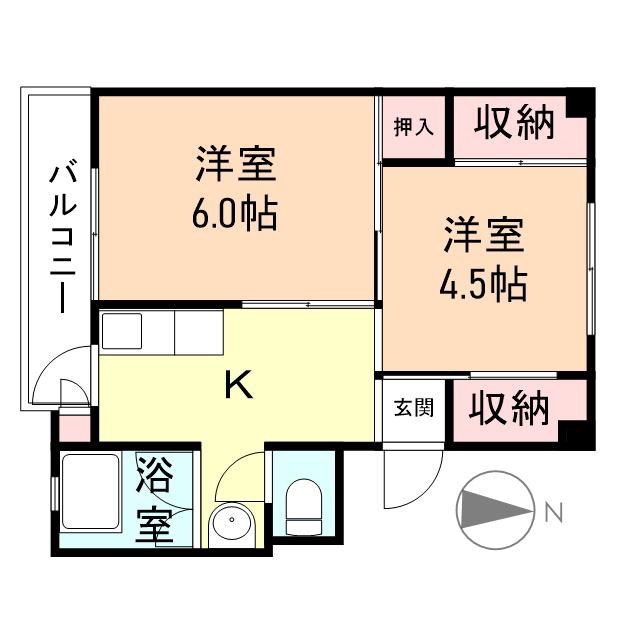 ビレッジハウス高岡野村2号棟(2K/3階)の間取り写真