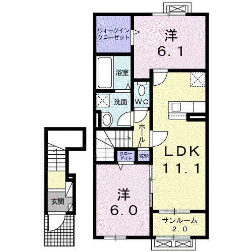 プリマヴェーラⅢ(2LDK/2階)の間取り写真