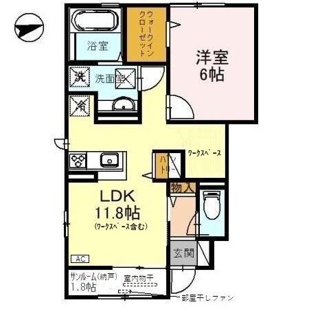 にゅうまごびれっじⅢ B棟(1LDK/1階)の間取り写真