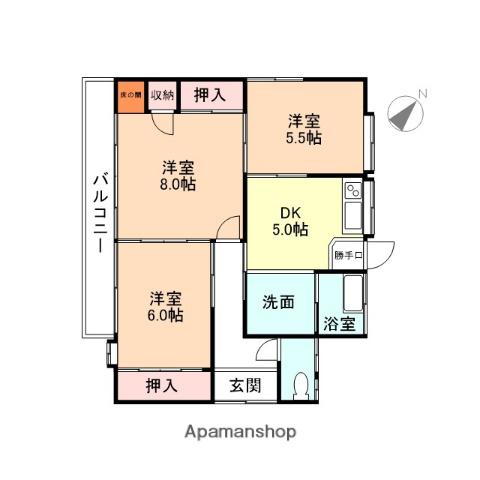 万葉線 旭ケ丘駅(富山) 徒歩20分 1階建 築59年(3K)の間取り写真