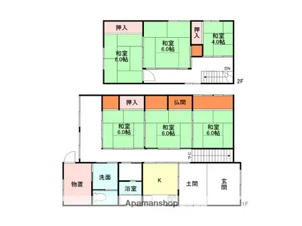 城端線 油田駅 徒歩90分 2階建 築60年(6K)の間取り写真