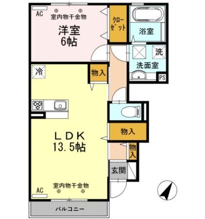 D-ROOM小矢部 A棟(1LDK/1階)の間取り写真