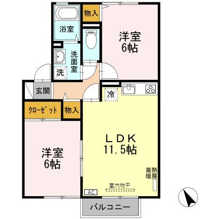 エルフタウン吉久J(2LDK/2階)の間取り写真