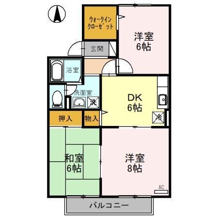 セジュール・ブルーエ A(3DK/2階)の間取り写真