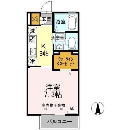 ファインコートⅢ A棟(1K/1階)の間取り写真