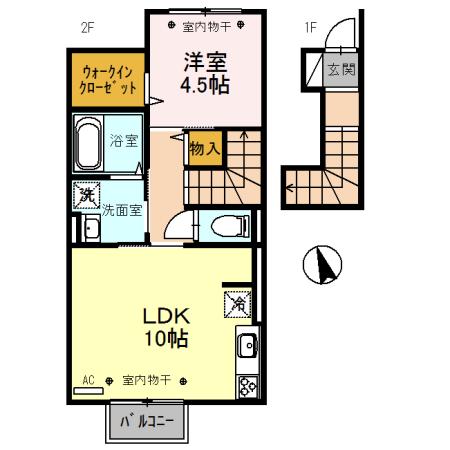 D-ROOMヴィヴァンⅡ(1LDK/2階)の間取り写真