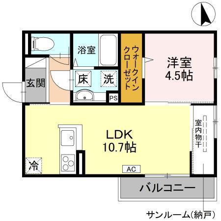 にゅうまごびれっじIV(1LDK/1階)の間取り写真