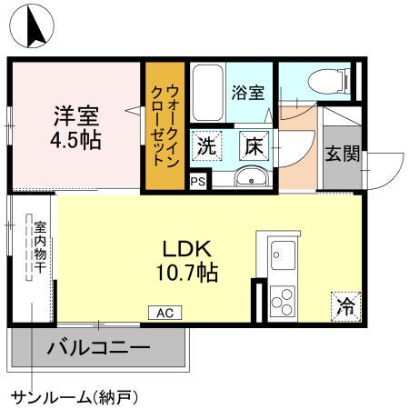 にゅうまごびれっじIV(1LDK/1階)の間取り写真