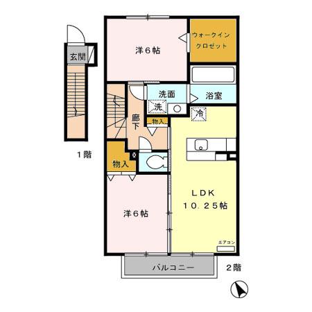 ローズコートKB(2LDK/2階)の間取り写真