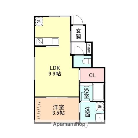 城端線 高岡駅 徒歩6分 2階建 築1年(1LDK/1階)の間取り写真