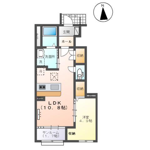 ルーベンス城東(1LDK/1階)の間取り写真