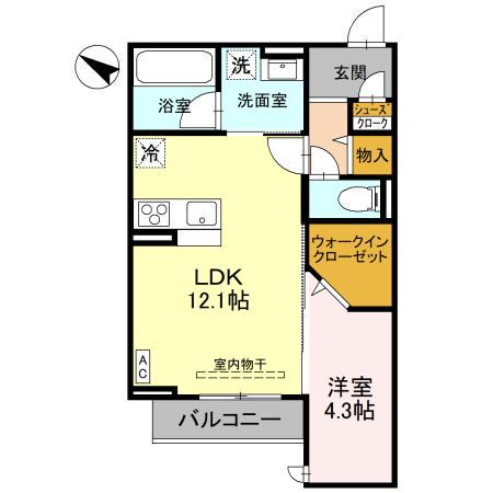 ARANCE御宝町(1LDK/2階)の間取り写真