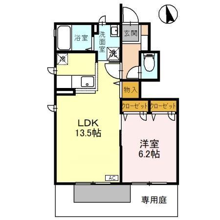 アンソレイユB棟(1LDK/1階)の間取り写真