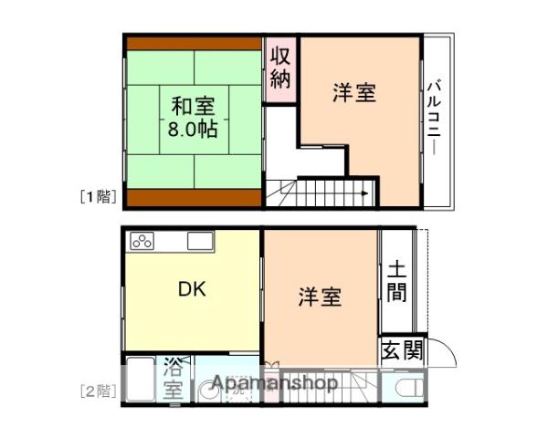 万葉線 急患医療センター前駅 徒歩2分 2階建 築49年(3DK)の間取り写真