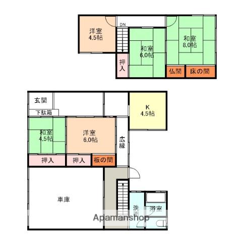 万葉線 広小路駅(富山) 徒歩8分 2階建 築52年(5K)の間取り写真