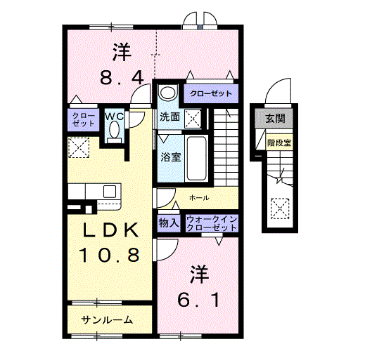 ディーテラス Ⅰ(2LDK/2階)の間取り写真