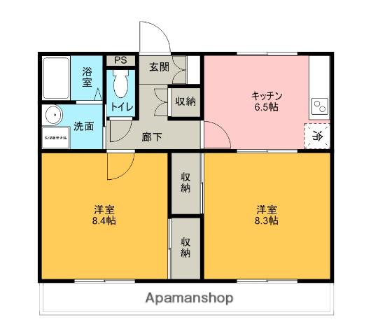 ラ・ピュール(2DK/2階)の間取り写真