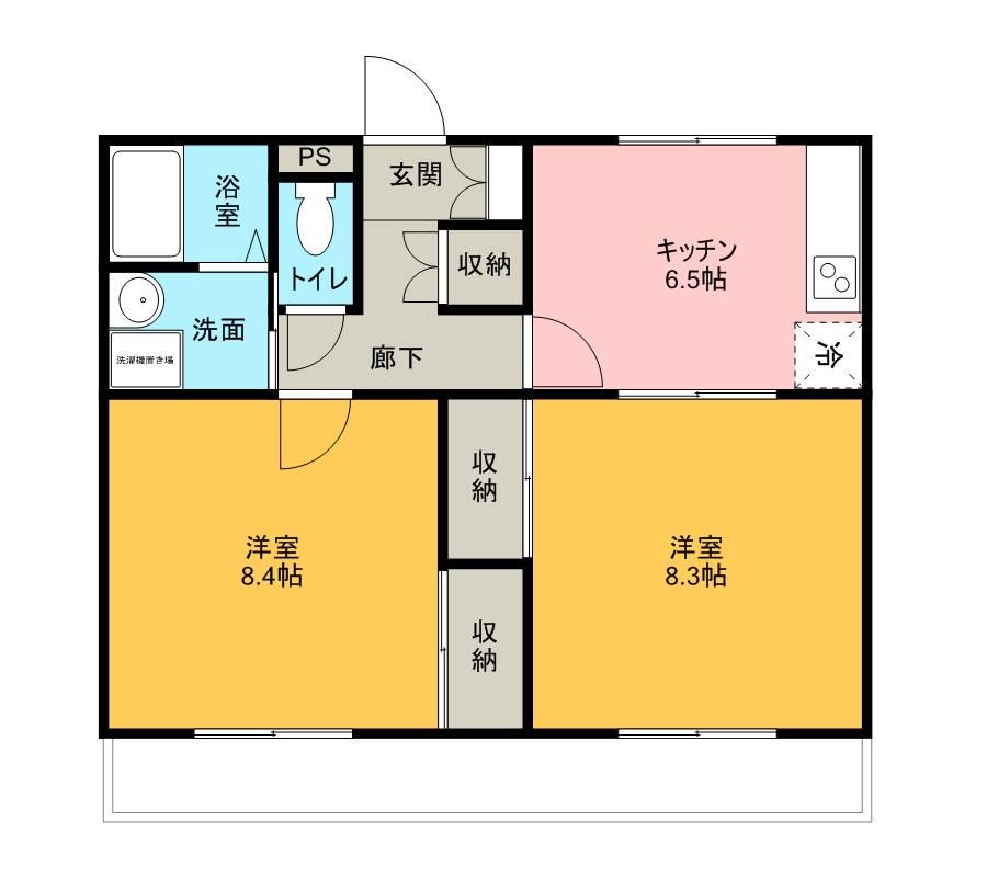 ラ・ピュール(2DK/2階)の間取り写真