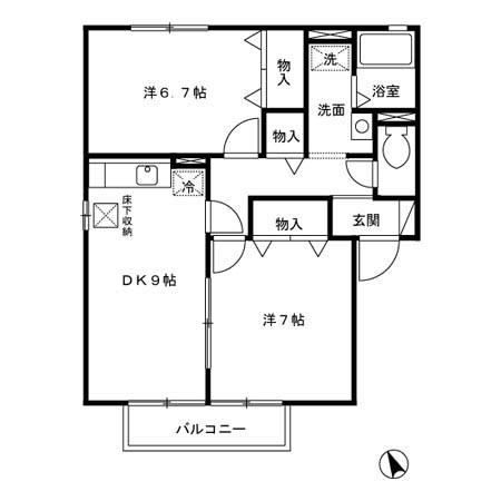 アントレボヌール(2DK/1階)の間取り写真