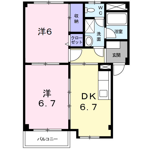 シャン・ド・フルール(2DK/1階)の間取り写真