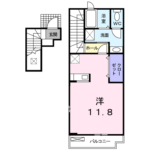 リバーサイド錦丘(ワンルーム/2階)の間取り写真