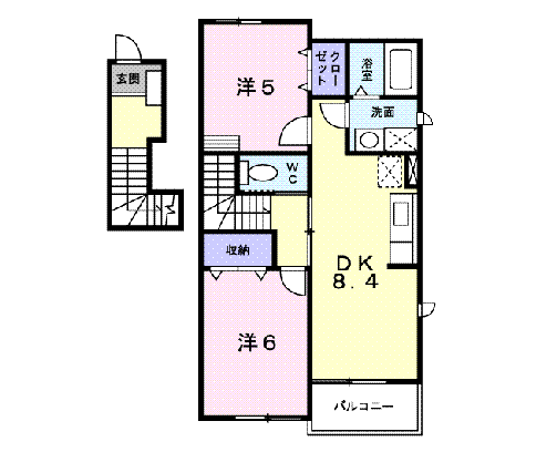 トゥインクルⅢ(2DK/2階)の間取り写真