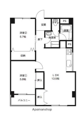 パークハウス泉野(2LDK/5階)の間取り写真