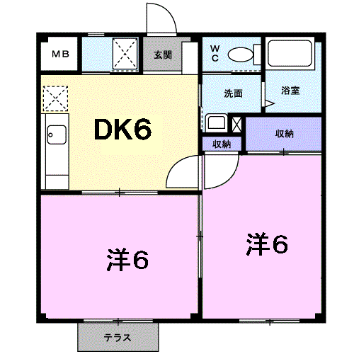 ロマニー土村Ⅱ(2DK/1階)の間取り写真