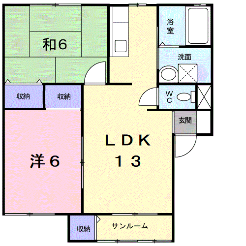 サンヴェレッヂK2(2LDK/1階)の間取り写真